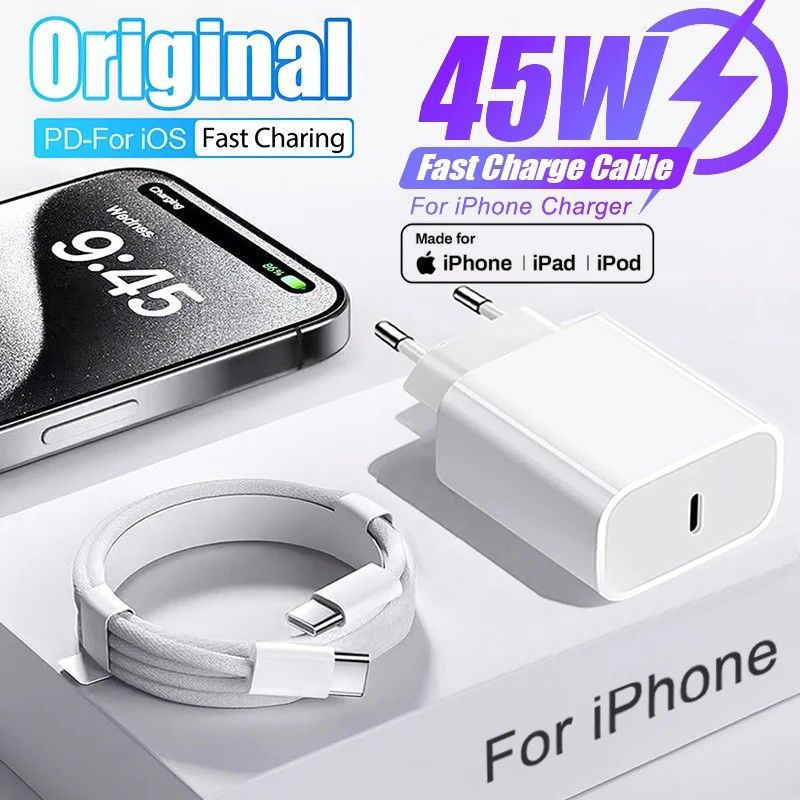 Carregador Rápido 45W USB-C: iPhone & Android