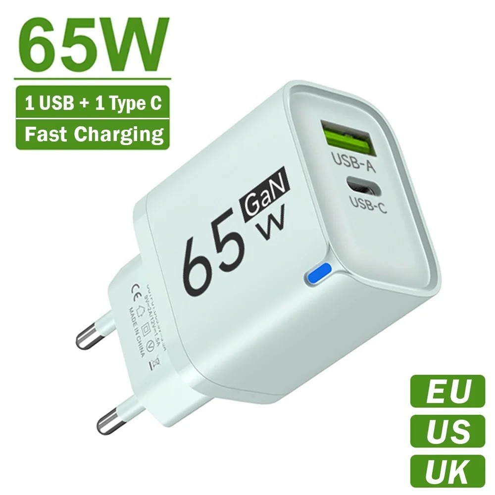 Carregador Rápido 65W: 2 Portas USB-C e PD