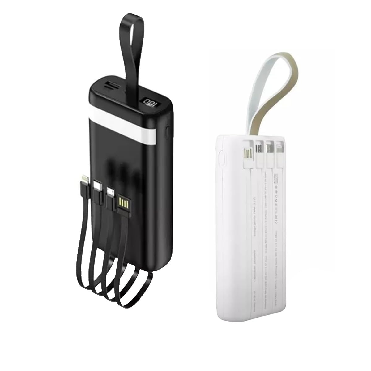 Carregador Portátil Power Bank Turbo 20000mAh Sem Fio Universal c/ 4 Cabos Integrados, Visor LED e Lanterna