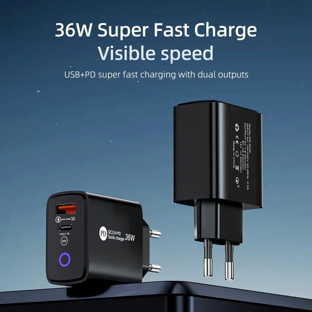 Carregador USB 36W: Carga Rápida para Seu Celular