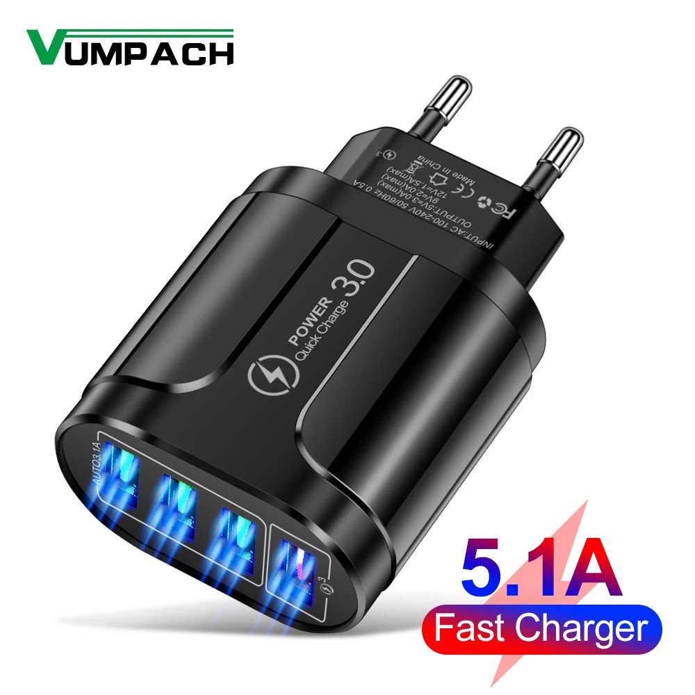 Carregador USB 4 Portas 45W: Carga Rápida!