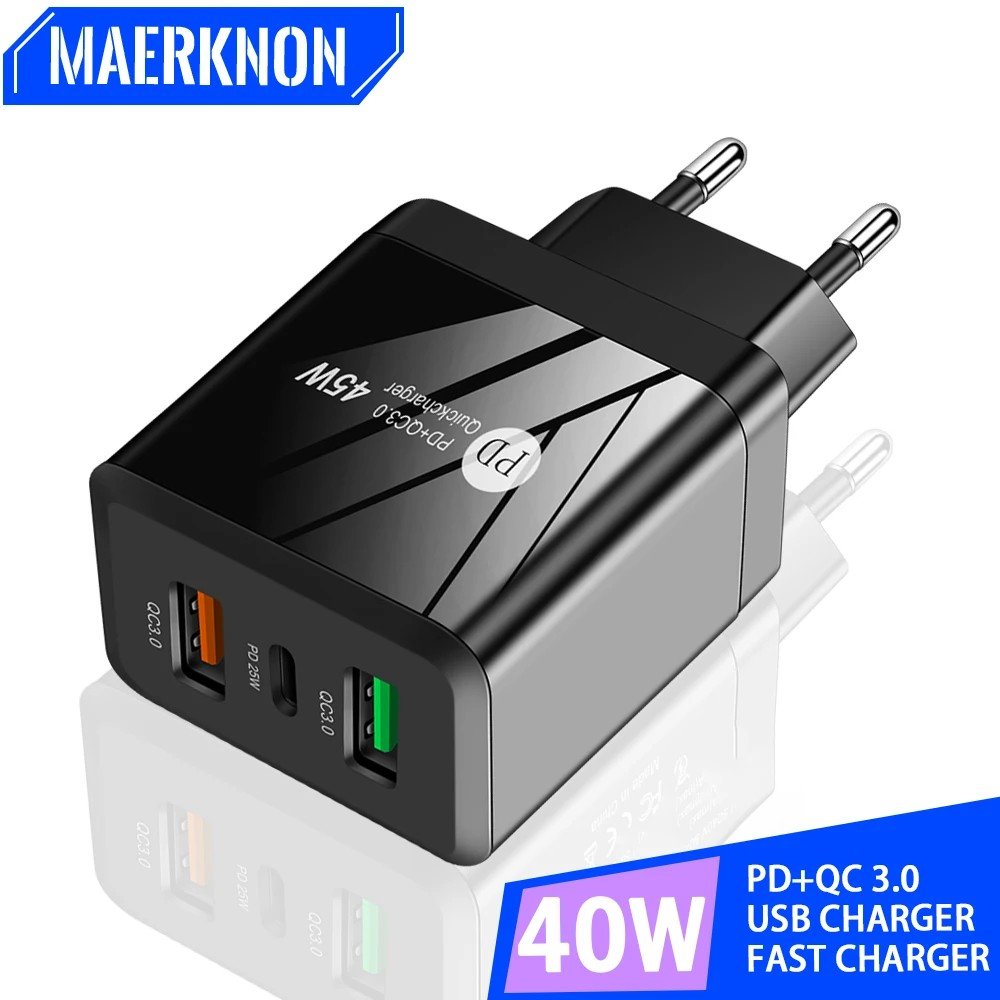 Carregador USB 45W: Carga Rápida 3 Portas