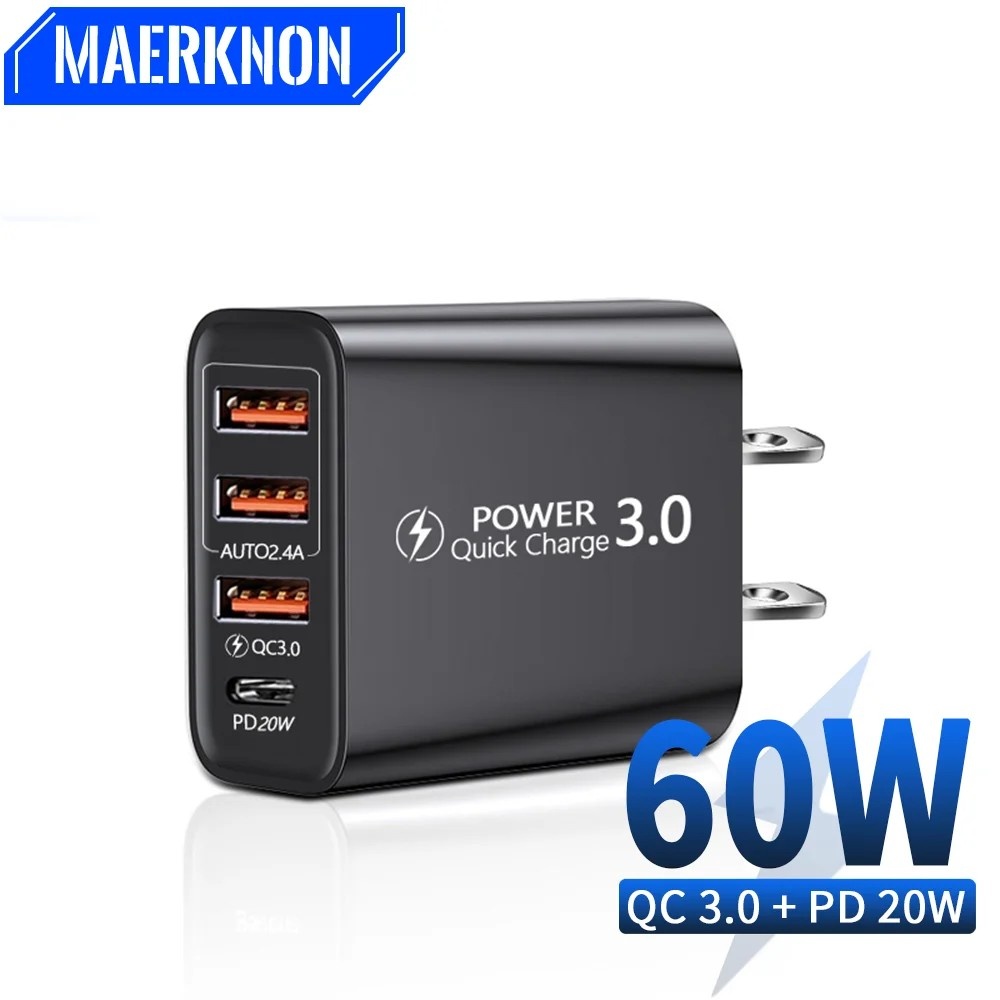 Carregador USB 60W 4 Portas: Carga Rápida!