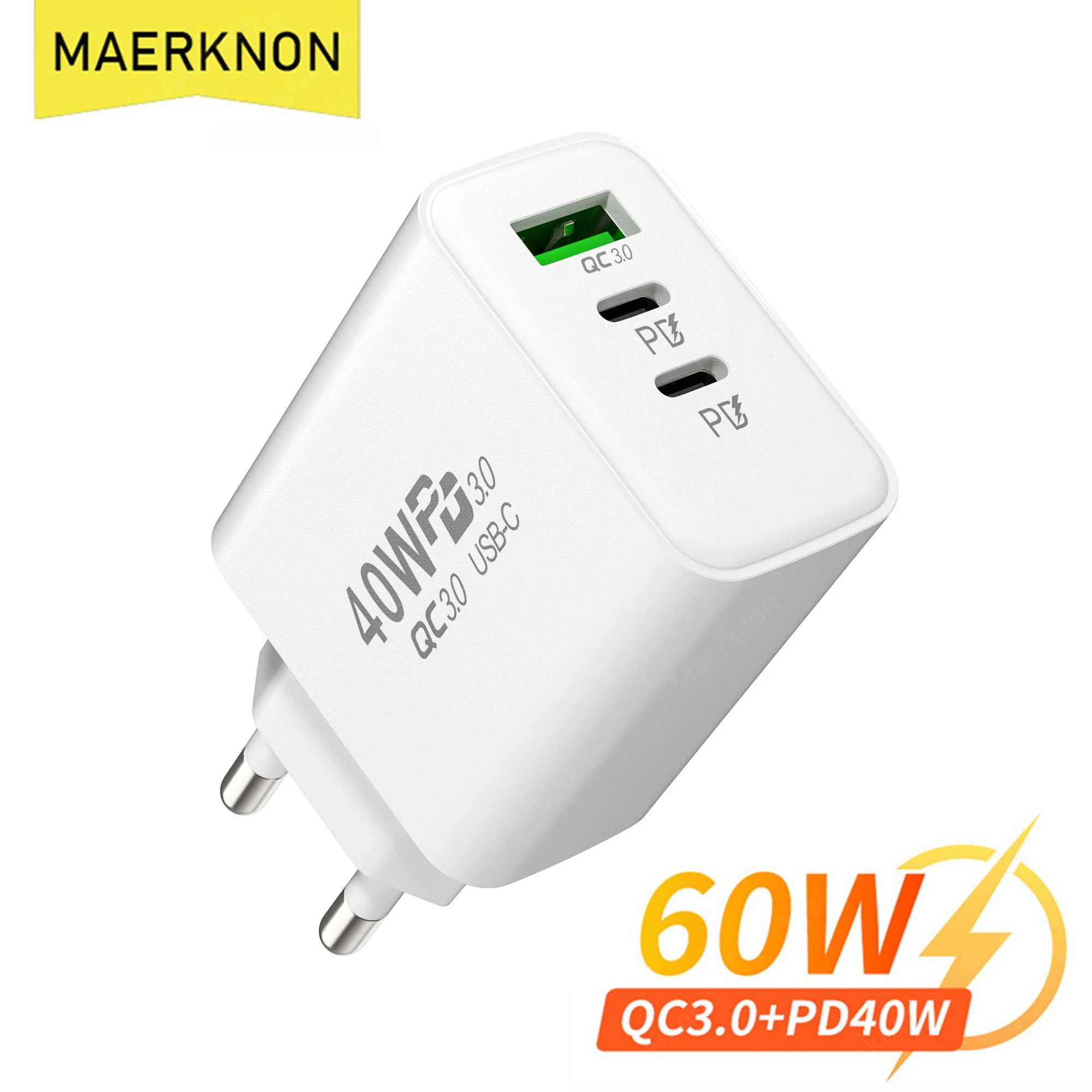 Carregador USB-C 60W: Rápido, 3 Portas e Universal