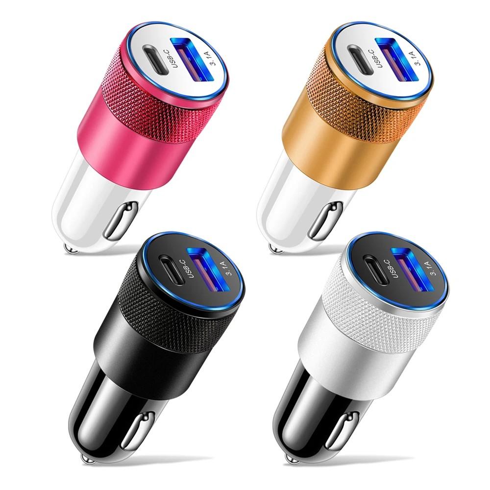 Carregador USB Carro 3.1A: Carga Rápida PD para iPhone e Android