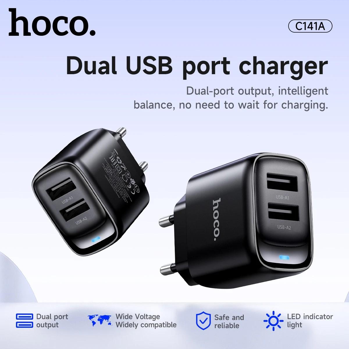 Carregador USB Duplo HOCO: Carga Rápida e Segura!