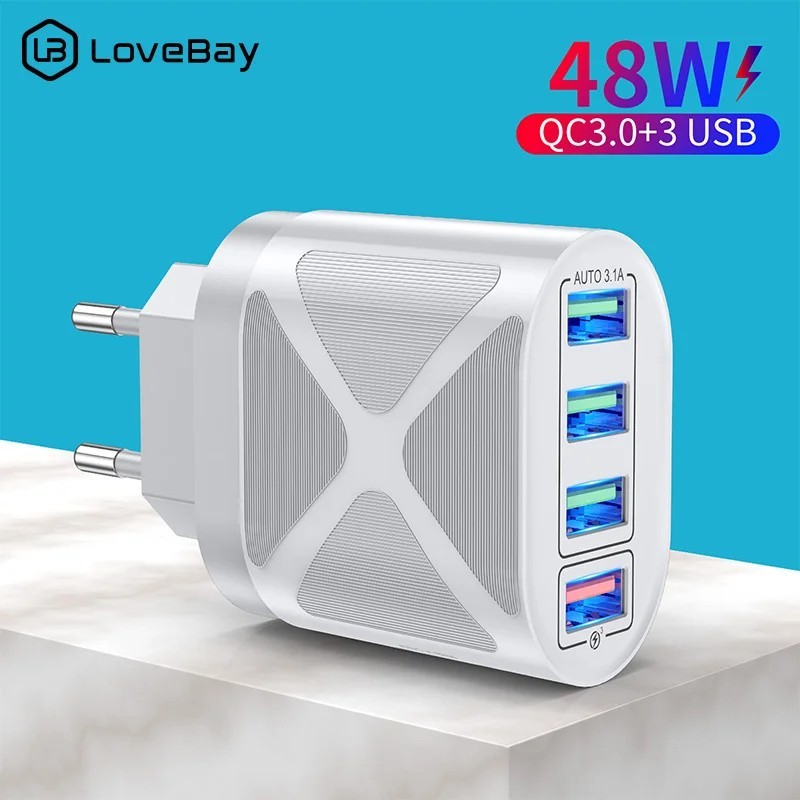 Carregador USB Lovebay 4 Portas 48W: Carga Rápida!
