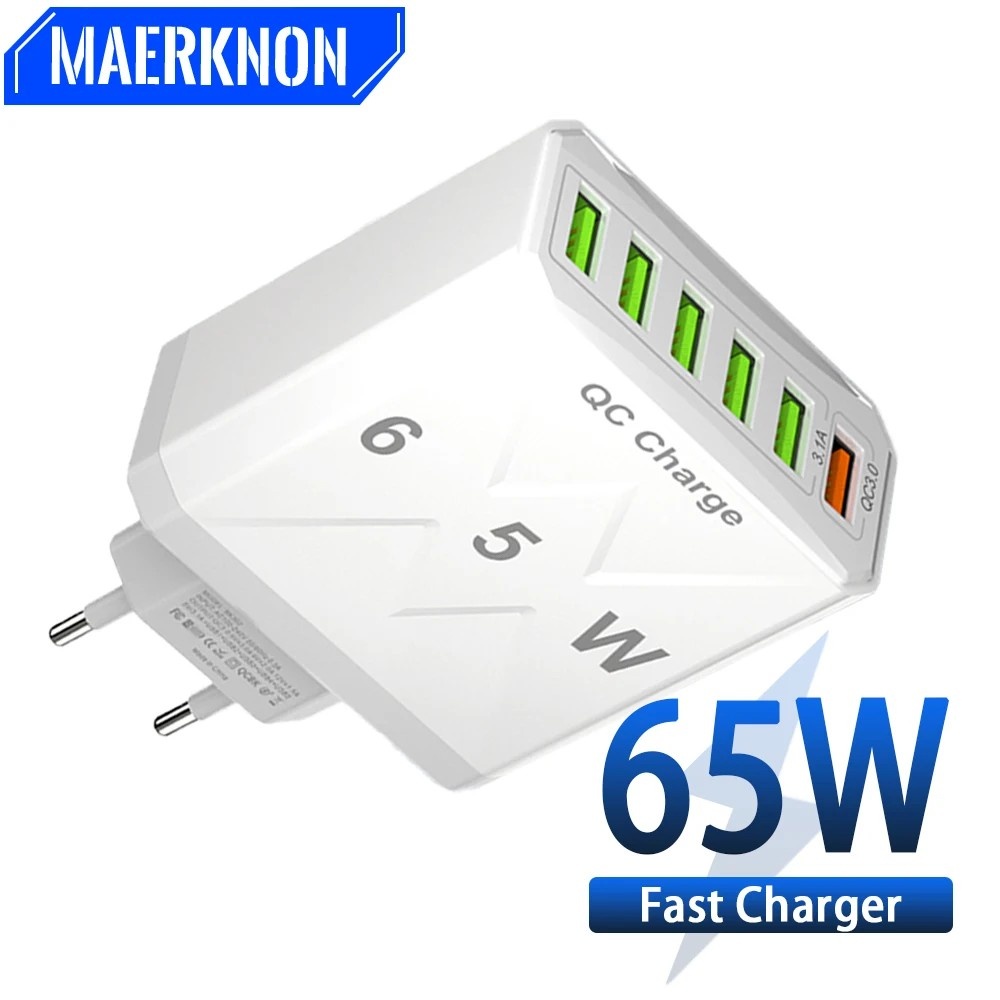 Carregador USB Rápido 6 Portas: QC3.0 para Celular
