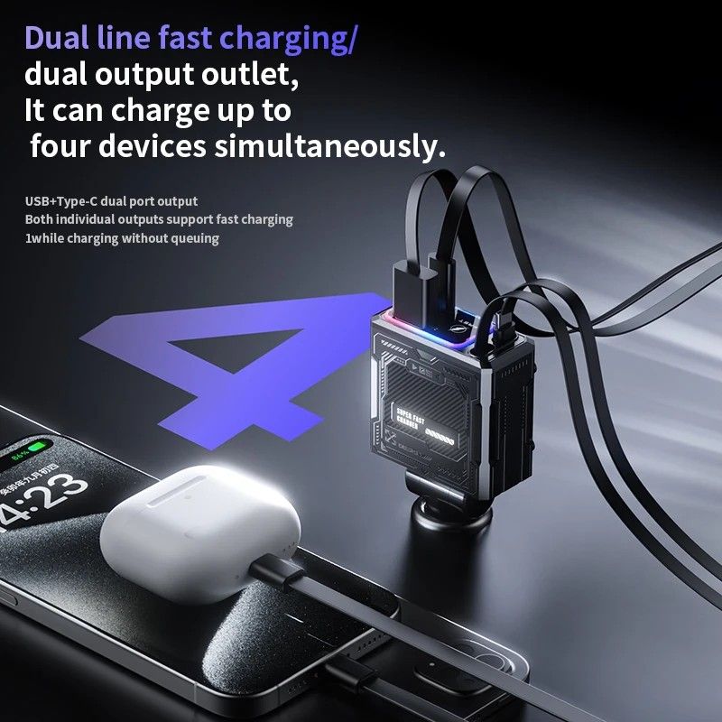 Carregador Veicular 4 em 1: Carga Rápida 120W