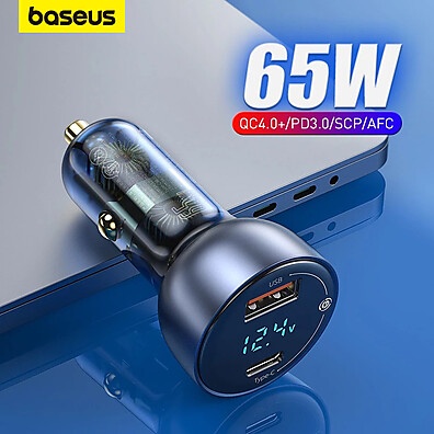 Carregador Veicular Baseus 65W Dual USB-C e USB-A