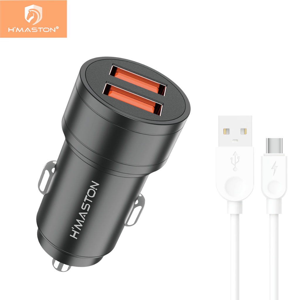 Carregador Veicular Turbo H'maston LS04: 2 Portas USB + Cabo