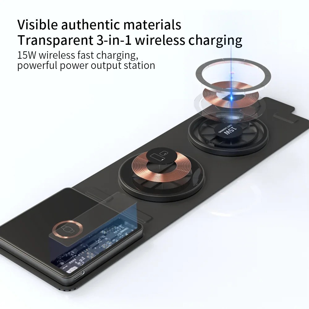 Carregador Wireless 3 em 1: 15W, Dobrável e Magnético