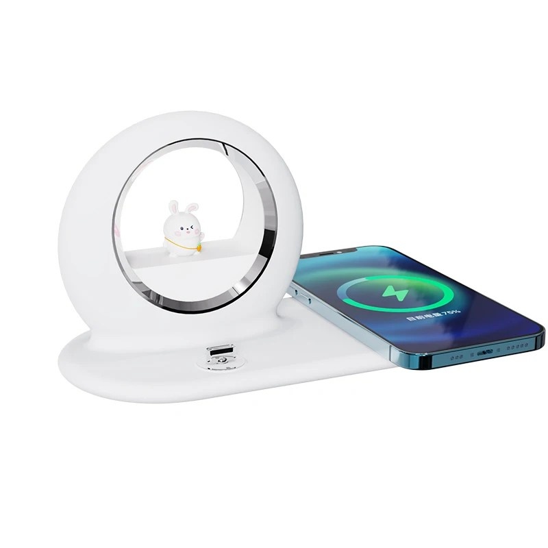 Carregador Wireless 3 em 1: Celular, Luz e Suporte!