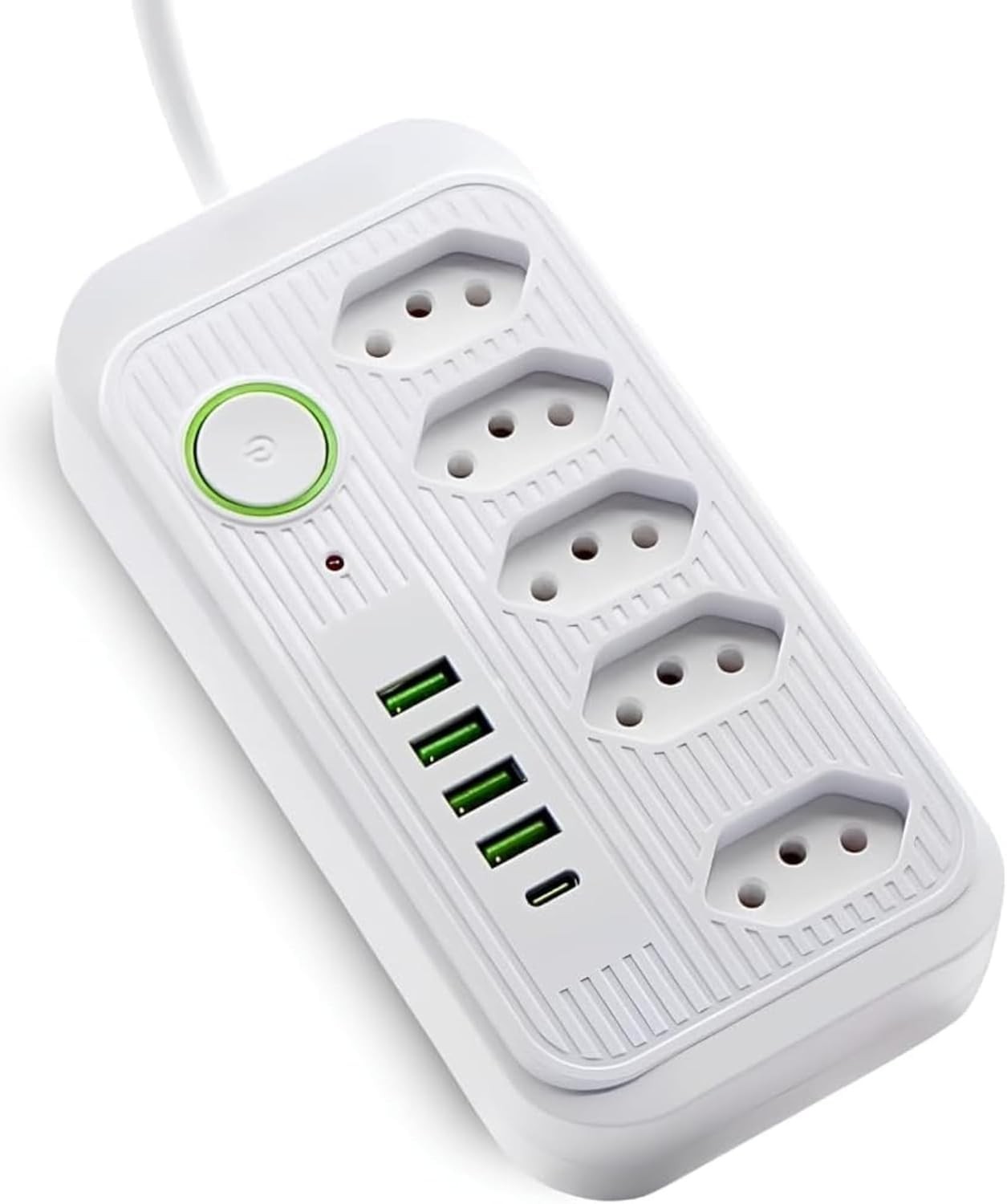 Filtro de Linha 5 Tomadas + 4 USB + 1 USB-C: Carregamento Rápido e Proteção Total (Branco)
