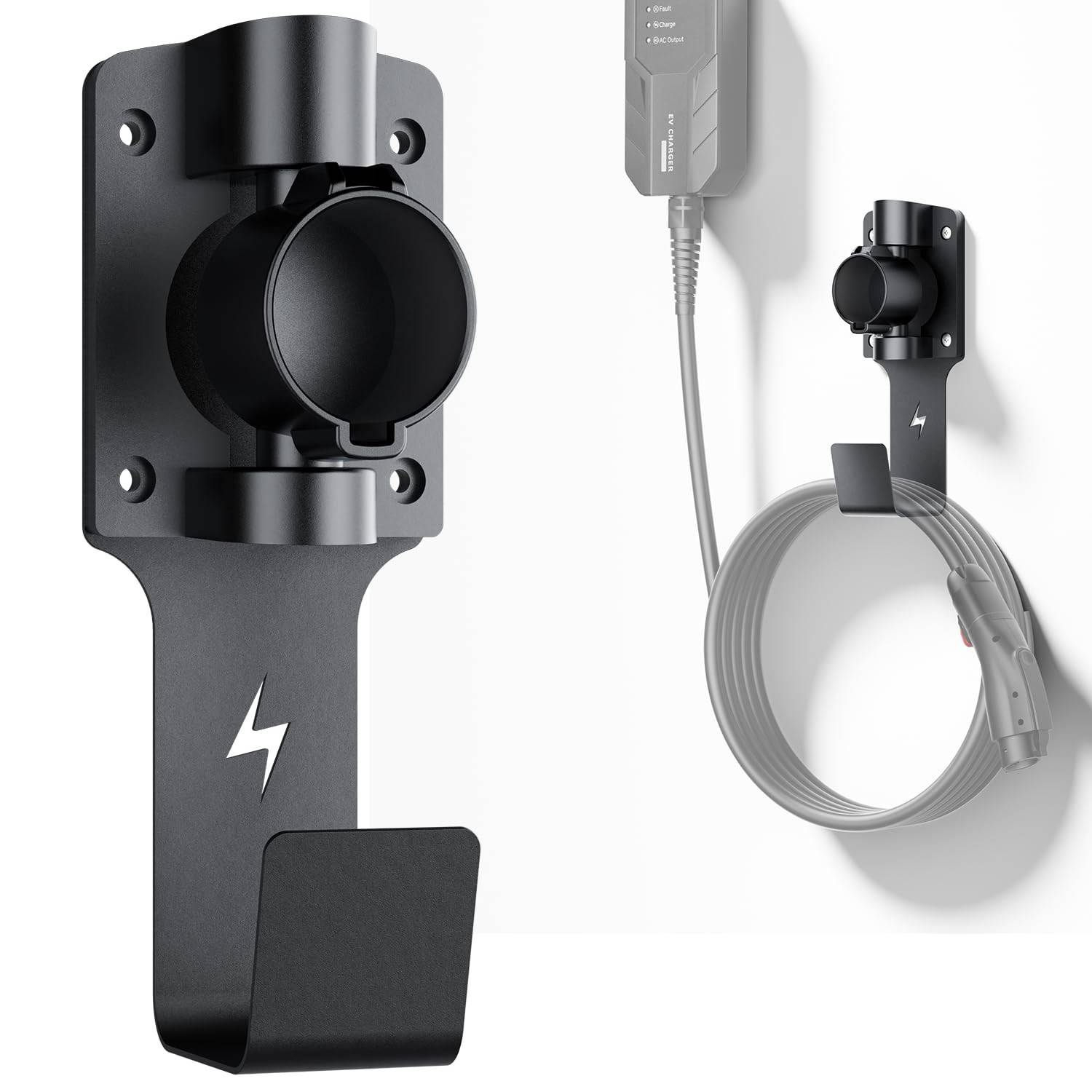 Suporte Carregador EV J1772 com Rotação 180° e Gancho J em Metal - Organize seu Carregamento!
