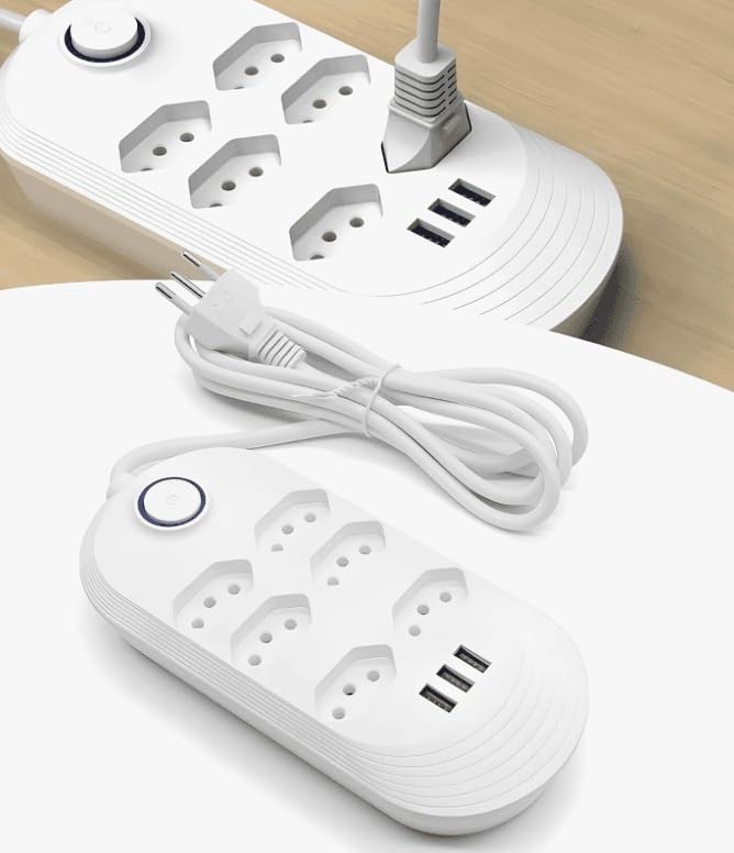 Régua de Extensão Elétrica 6 Tomadas + 2 USB - Branco 2m | Organize e Carregue Tudo!