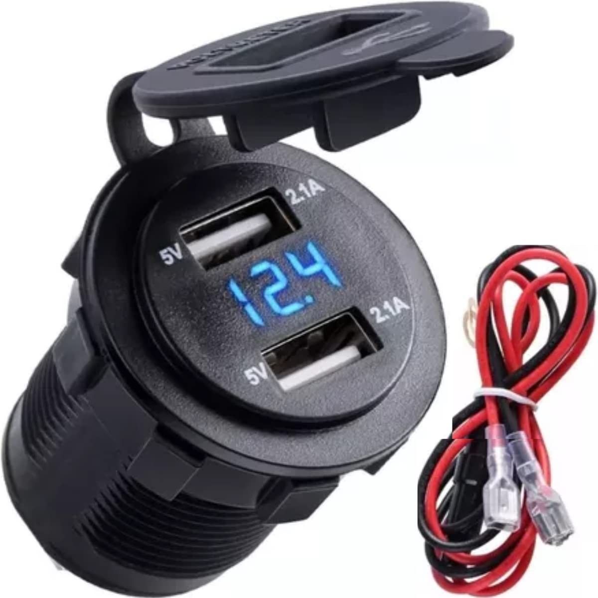 Tomada Veicular USB 4.2A com Voltímetro LED: Carregue Tudo com Segurança e Estilo!