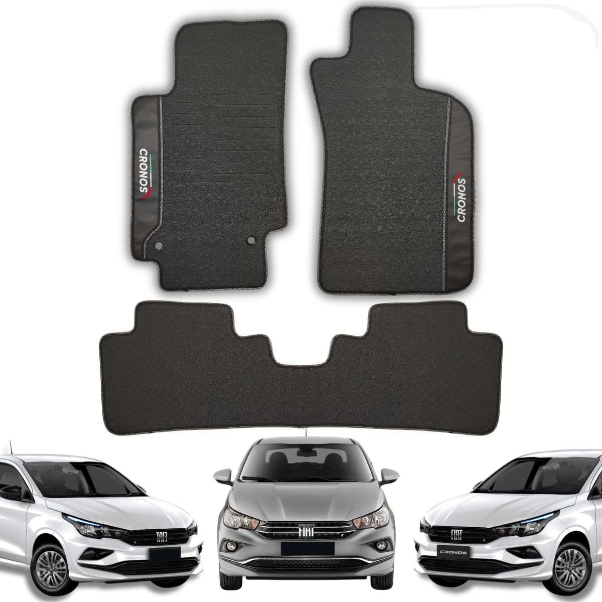 Tapete Emborrachado Cronos 3 Peças 2017-2025 Lanzi: Proteção e Estilo para Seu Carro