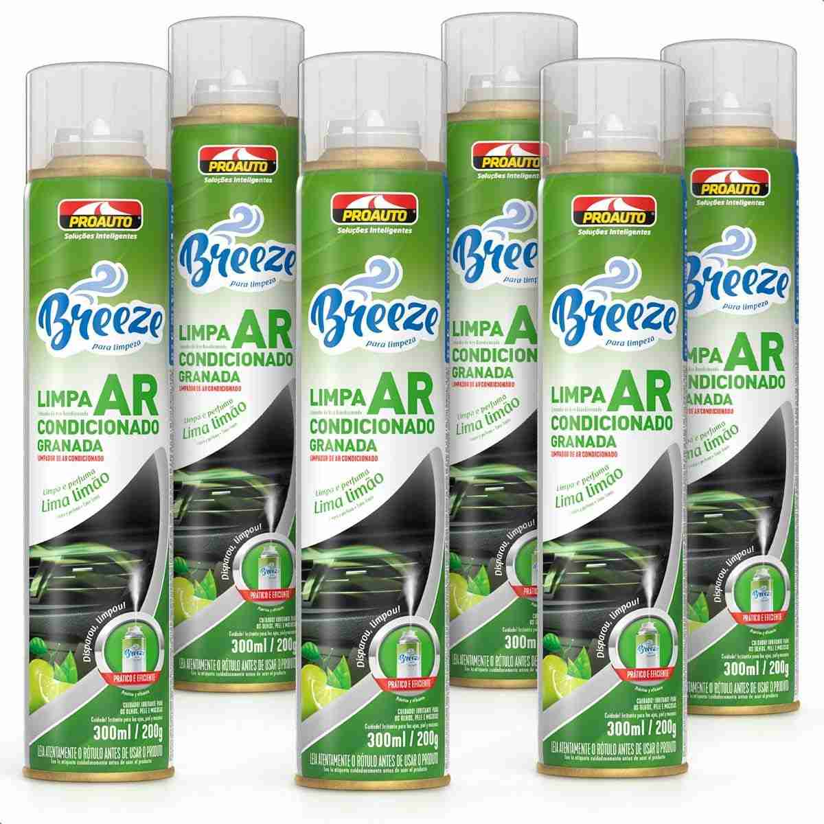 KIT 6 Limpa Ar Condicionado Carro Breeze Lima Limão Pro auto 300ml - Frescor e Higiene Profunda