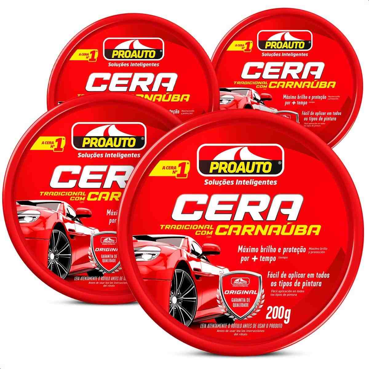 KIT 4 Ceras Pasta Automotiva com Carnaúba 200g - Brilho e Proteção Total para seu Carro