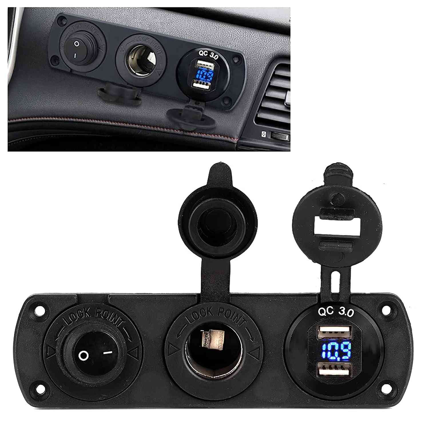 Tomada Isqueiro 12V com USB Duplo e LED Azul: Carregador Universal para Carro, SUV e Iate