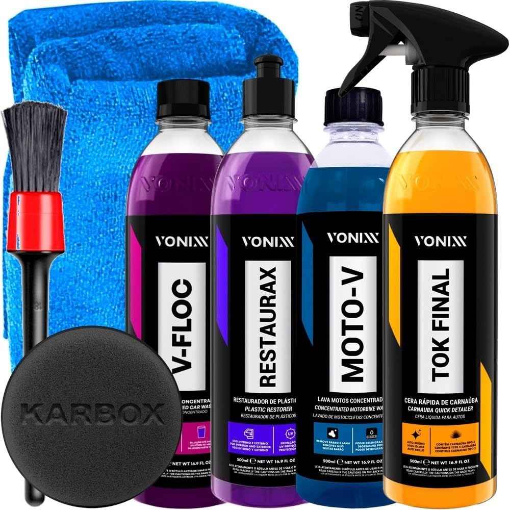 Kit Completo Limpeza e Estética Automotiva: Carro e Moto Vonixx + Acessórios Karbox