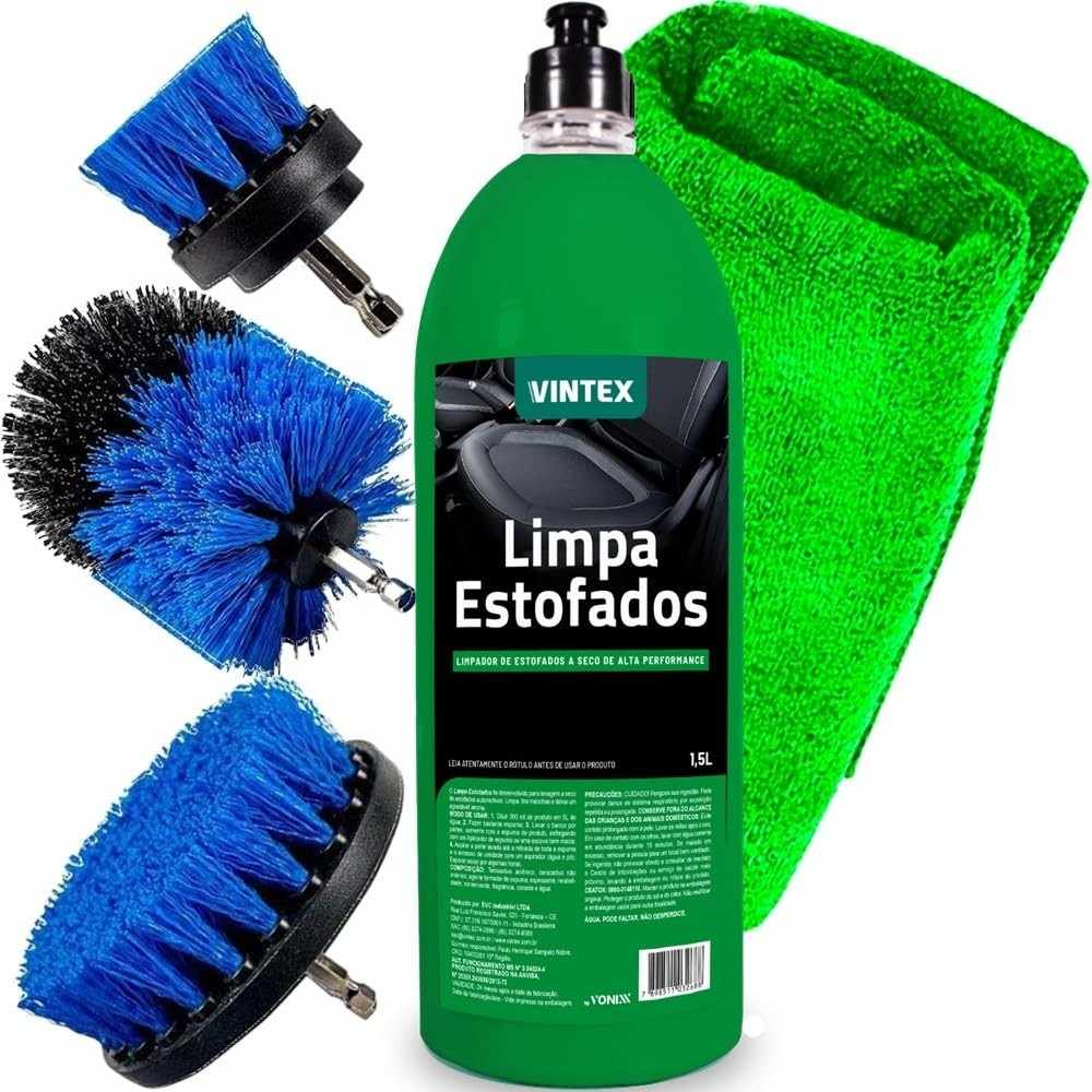 Kit Completo Limpa Estofados Vintex + Escovas Karbox: Renove Seu Carro e Casa!