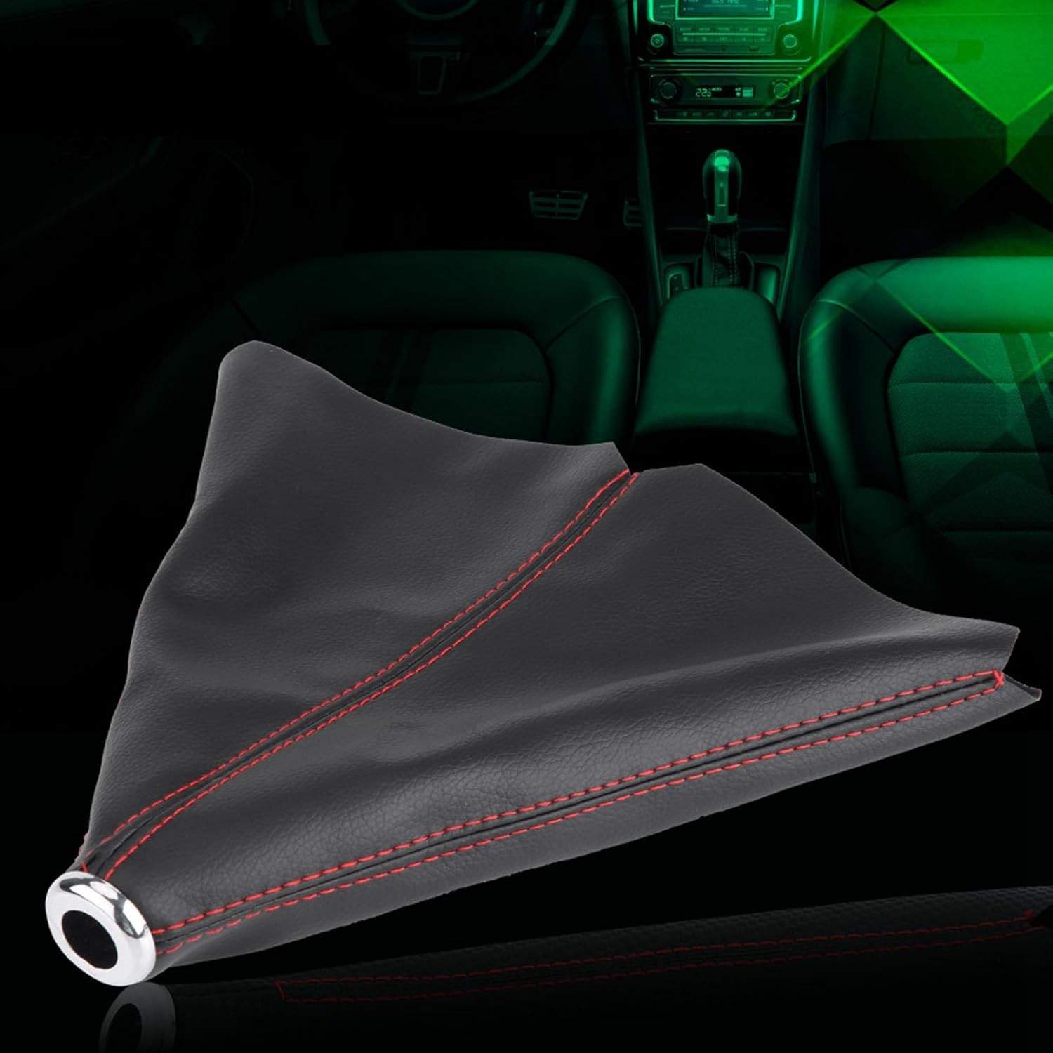 Bota de Câmbio Universal Preta com Costura Vermelha: Toque Esportivo e Elegância para Seu Carro