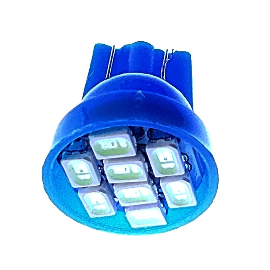 Lâmpada T10 LED Azul Cristal 8 LEDs 12V para Carro
