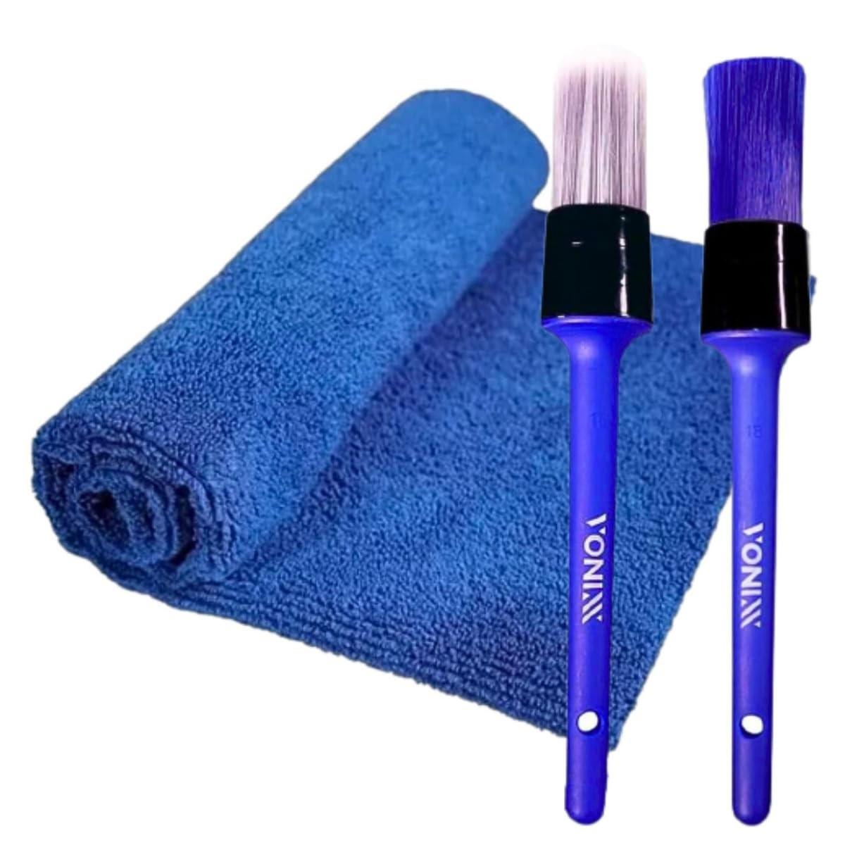 Kit 2 Pincéis Vonixx para Limpeza e Polimento de Carro + Toalha - Design Moderno com Gancho