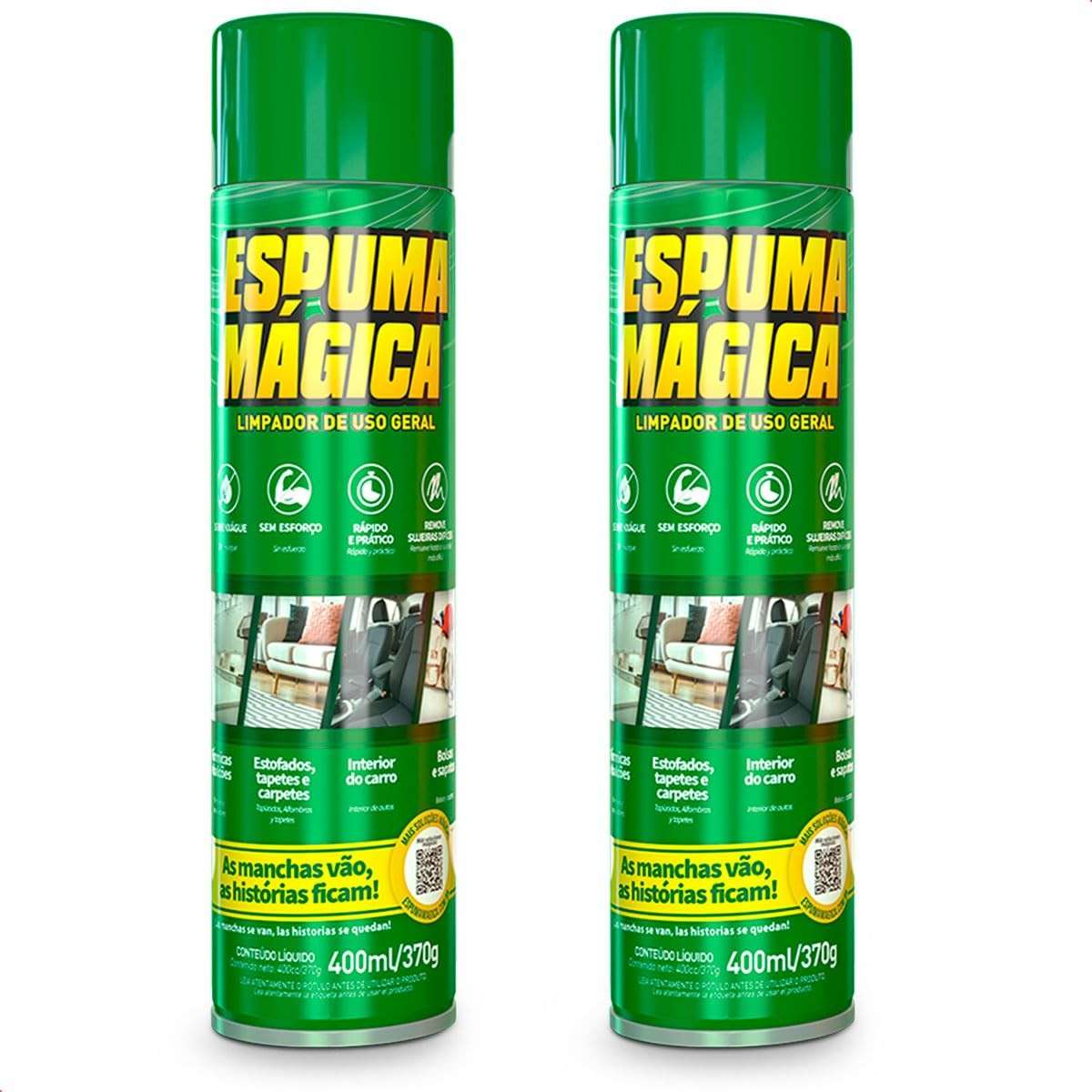 KIT 2 Espuma Mágica Limpa Seco Pro Auto 400ml: Limpeza Instantânea para Carros e Casa