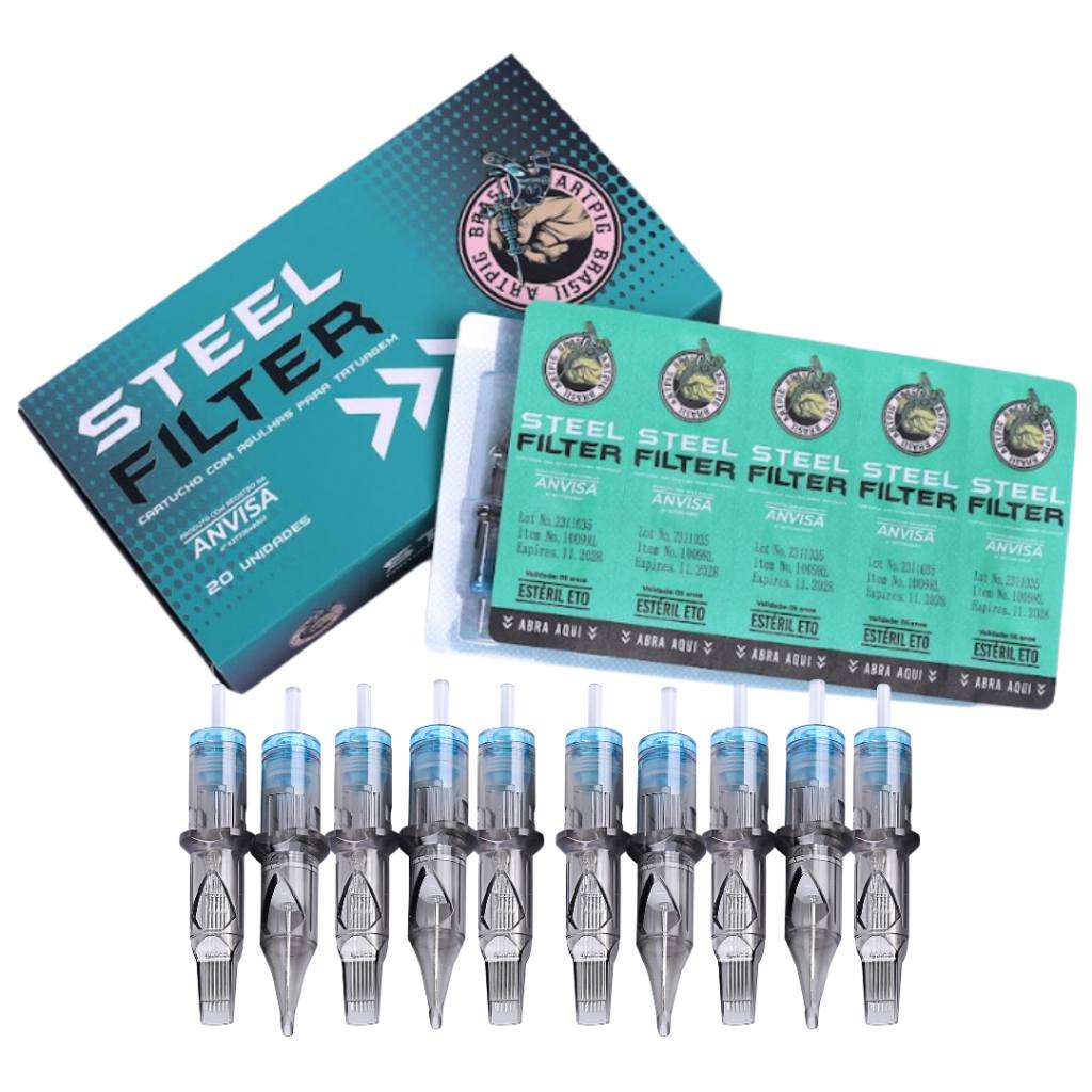 Cartucho Steel Filter para Tatuagem: 10 Unidades e Certificação ANVISA