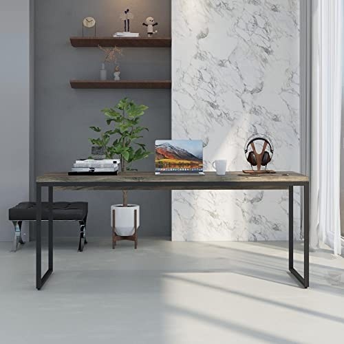 Mesa Dínima Diretor 180x60cm em Carvalho Dark com Estrutura Preta - Moderna e Resistente