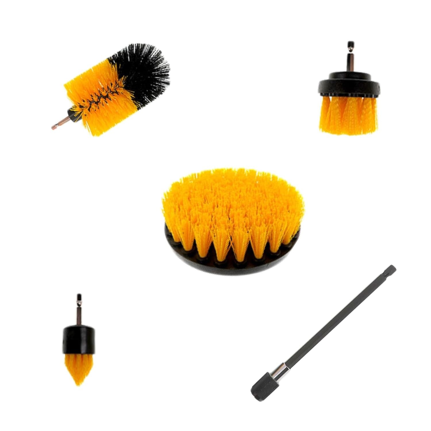 Conjunto de Escovas LXQTAO para Limpeza Profunda de Carros e Casa - Versátil e Durável (Amarelo 5 Peças)