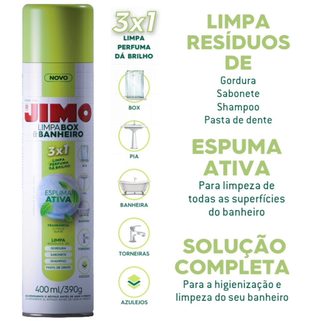 Kit Limpa Vidros e Box Banheiro Jimo 400ML: Limpeza Profissional em Casa