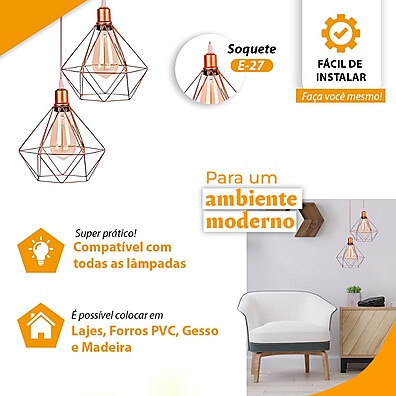 Pendente Diamante Rose Gold: Elegância para sua Casa ✨