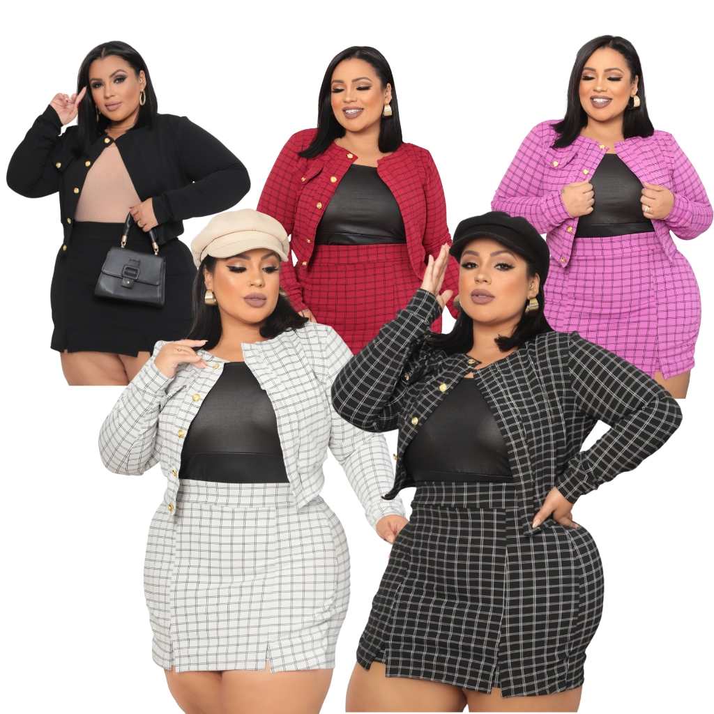 Casaco e Short Saia Xadrez Plus Size: Estilo Inverno