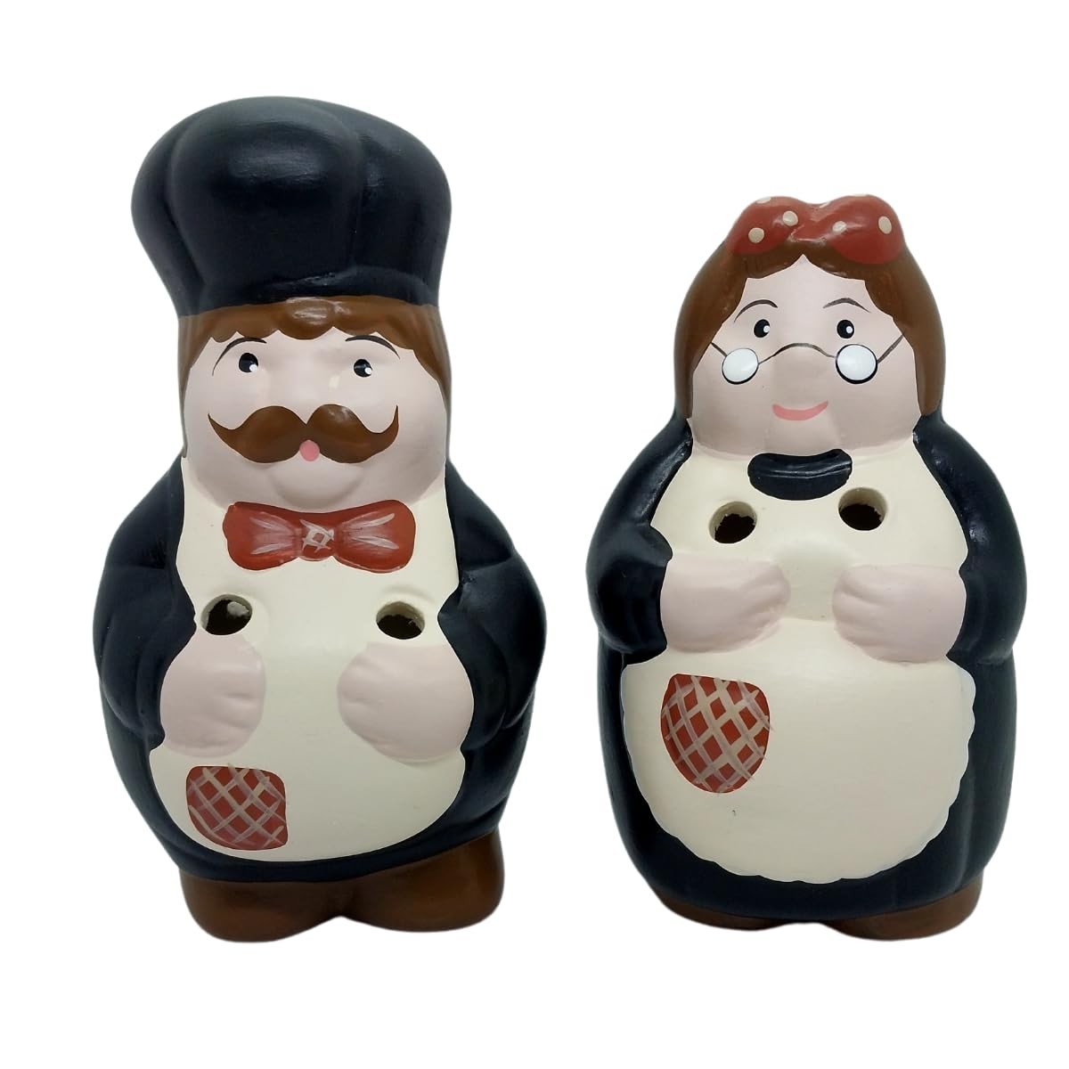 Casal Cozinheiro em Cerâmica Artesanal - Decoração Rústica para Cozinha (Preto)