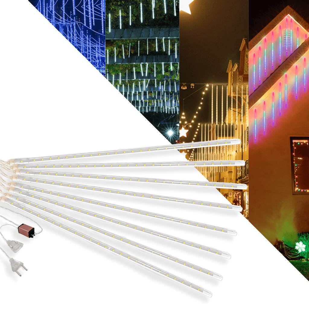 Cascata LED 8 Tubos Chuva de Gelo para Natal: Brilho e Magia na Sua Decoração