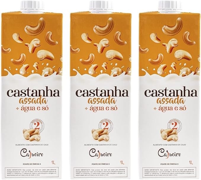 Kit 3 Bebida Vegetal Cajueiro Castanha assada + água e Só 1L