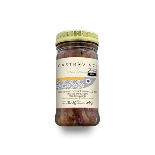 Castrovinci Filés De Anchovas Em Azeite Extravirgem De Oliva - Filés De Biqueirão - Vidro 100G -