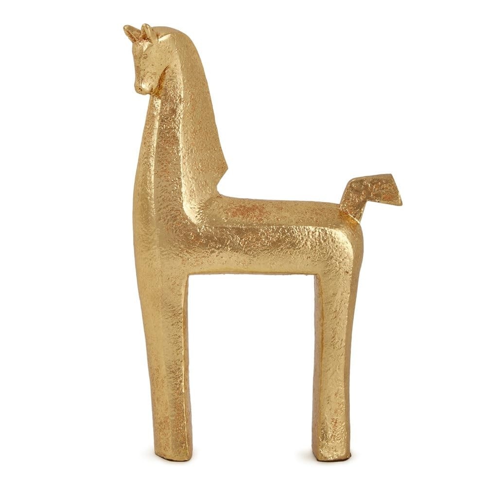 Escultura de Cavalo em Polirresina Dourada - Decoração Elegante para Ambientes