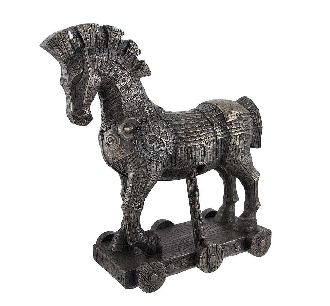 Veronese Design Cavalo de Tróia 26cm - Estátua de Decoração em Resina com Acabamento Bronze