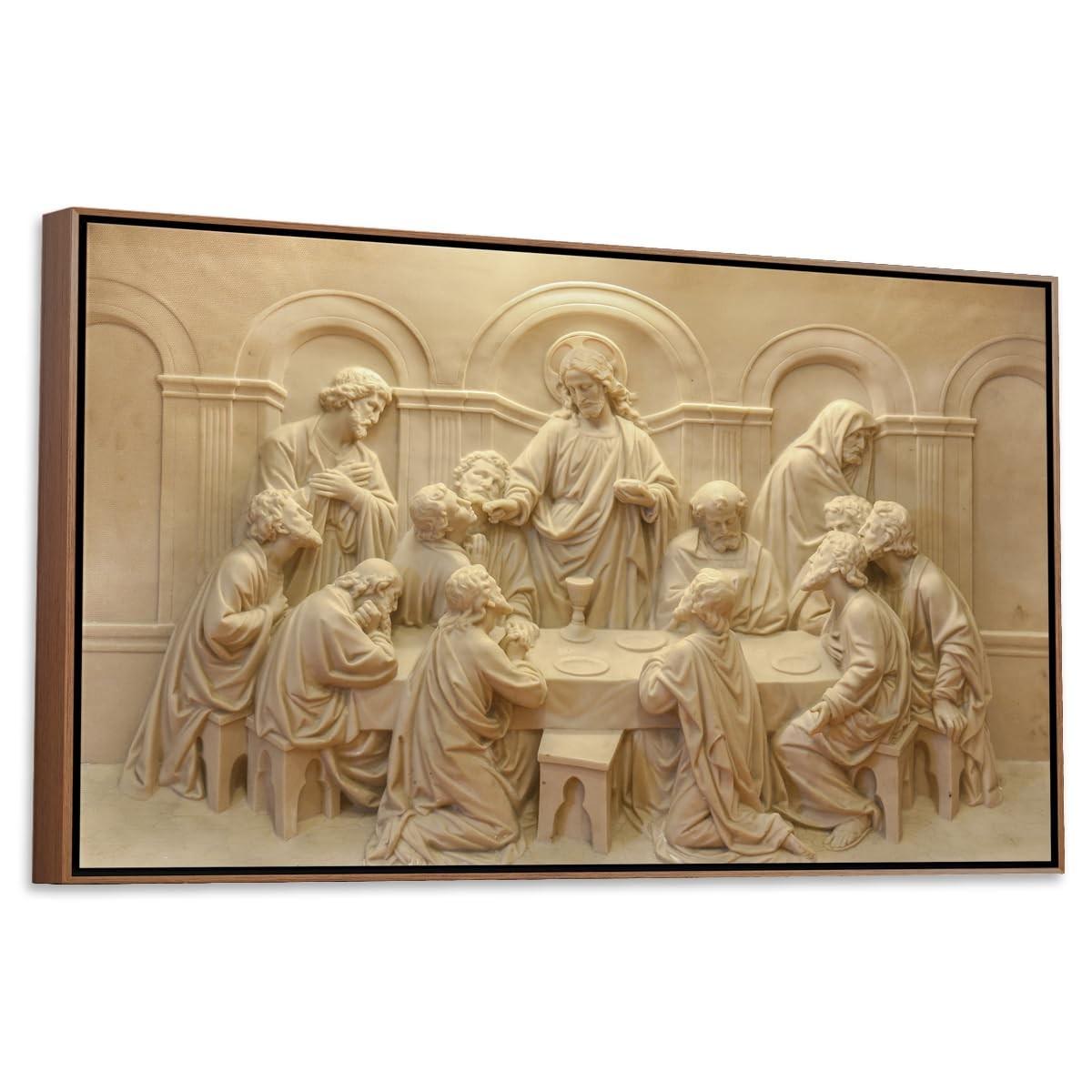 Quadro A Última Santa Ceia em Canvas com Moldura Tabaco - 63x93cm