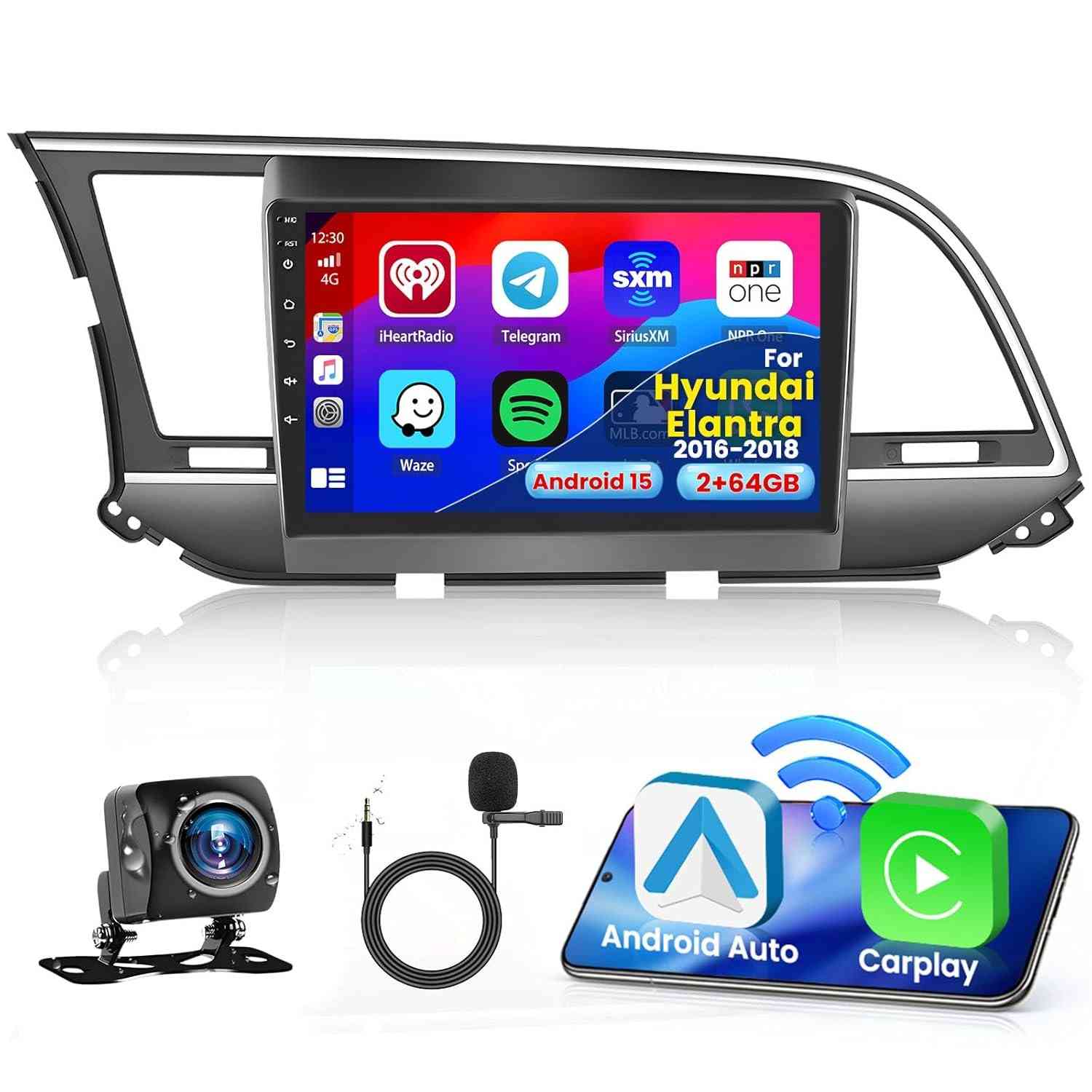 Central Multimídia Android 13 para Hyundai Elantra 2016-2018: Tela HD 9", CarPlay Sem Fio, GPS e Câmera AHD