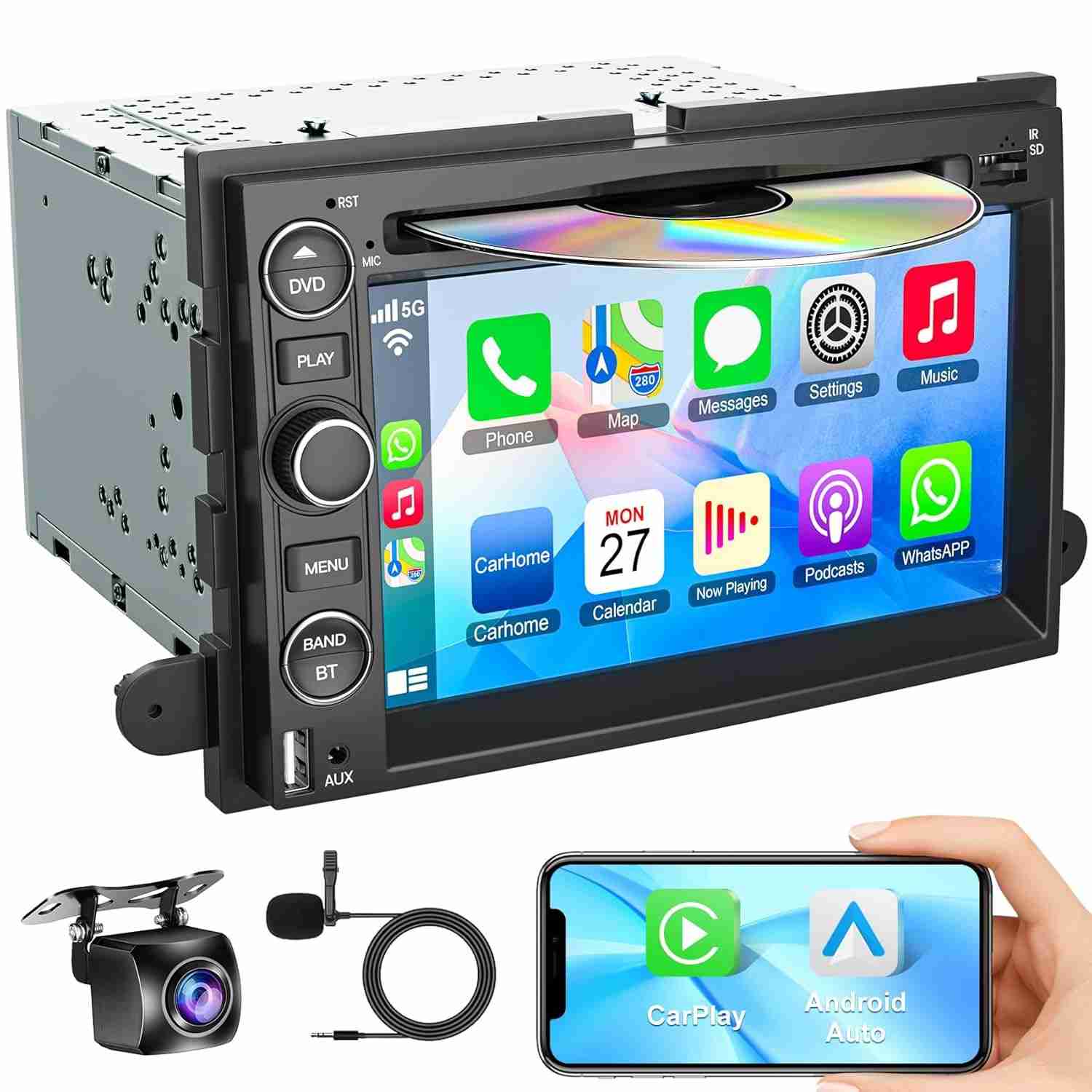 Central Multimídia Ford F150/F250/F350 2004-2014: Tela IPS 7" com CarPlay/Android Auto e DVD