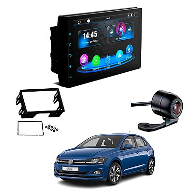 Central Multimídia 7” CarPlay + Câmera Ré + Moldura Polo