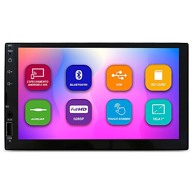 Central Multimídia 7" E-Tech Light: Espelhamento, Bluetooth e Full HD