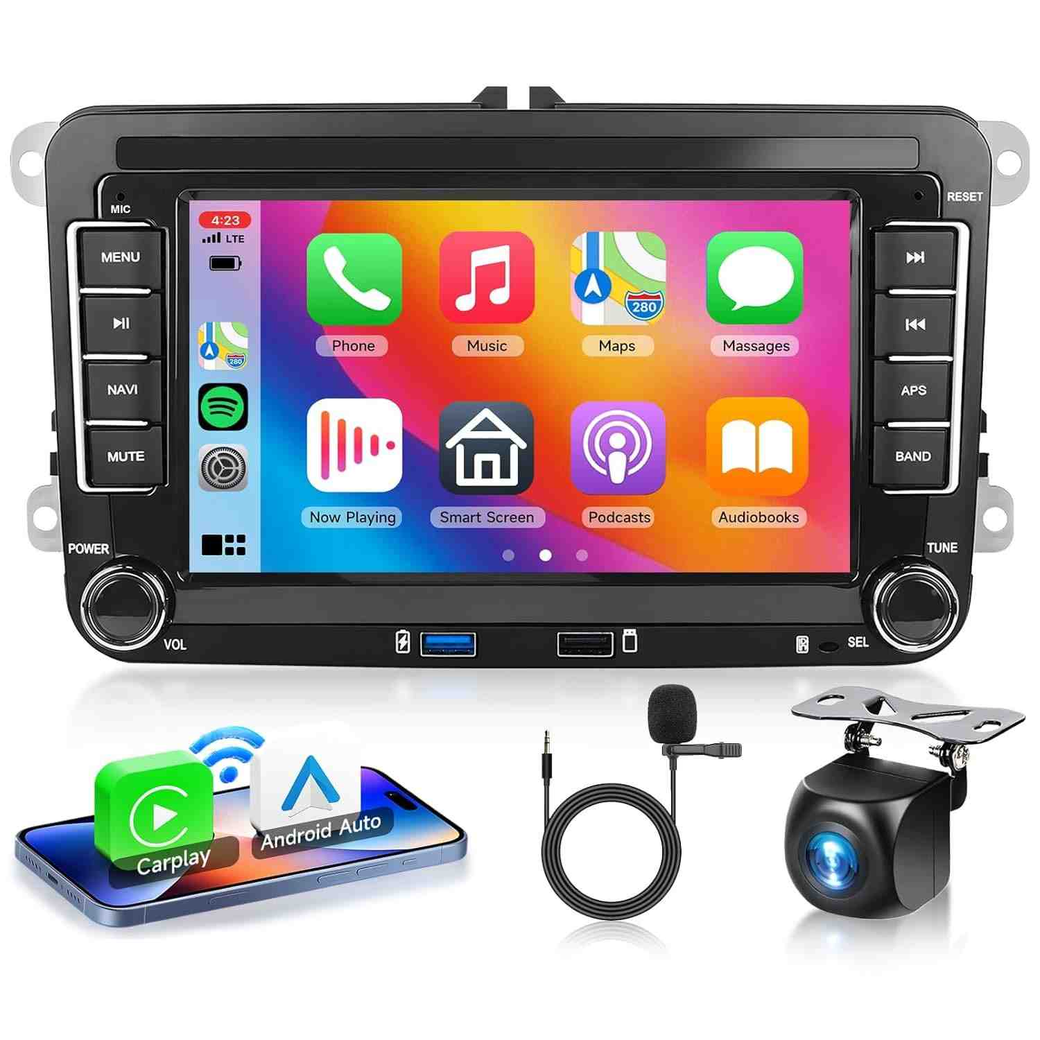 Central Multimídia Android 13 2G+64G 17" para VW Jetta, Golf, Polo, SEAT Skoda - Carplay/Android Auto Sem Fio, GPS, WiFi, Bluetooth