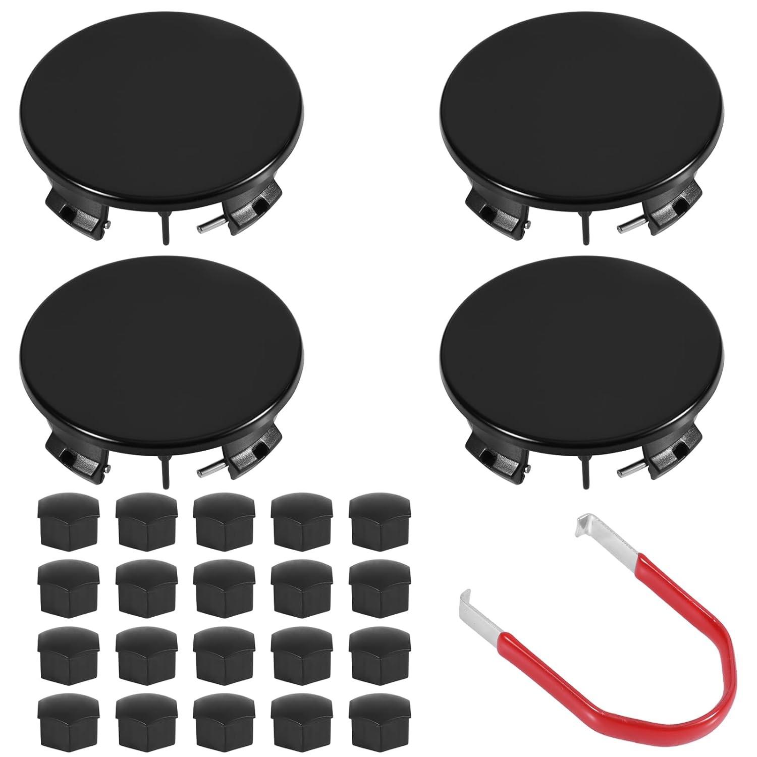 Kit 4 Tampas Centro Roda 5.5cm + 20 Tampas Porca para Tesla Model 3 - Preto Premium